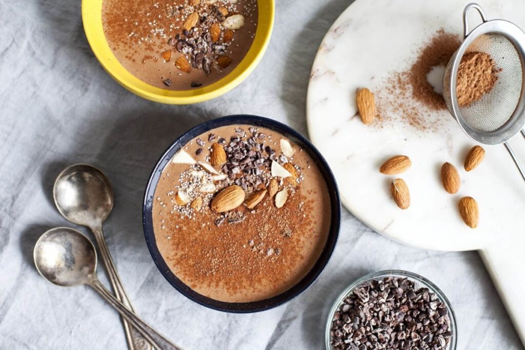 Smoothie Bowl with Almond Milk and Toppings