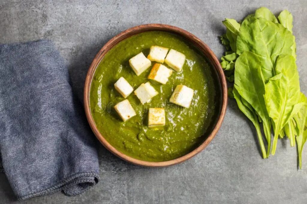 Spinach Soup with Paneer Cubes