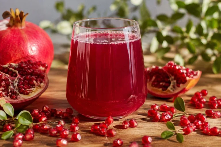 Fresh homemade pomegranate juice served in a glass