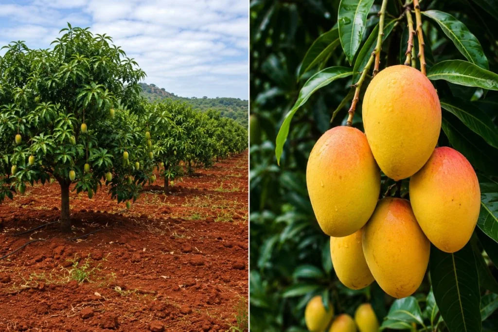 Ratnagiri Alphonso mangoes growing on tree