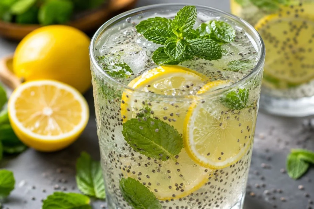 Refreshing lemon chia drink with mint